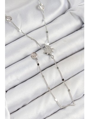 Inure Jewelry Pirinç Zirkon Taşlı Kutup Yıldızı Model Gümüş Renk Y Kolye
