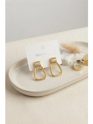 Marsilyan™- 316L Çelik Gold Renk Vintage Trapez Model Küpe