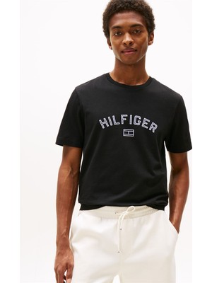 Tommy Hilfiger Hılfıger Flock Tee Erkek Siyah T-Shirt - MW0MW39357