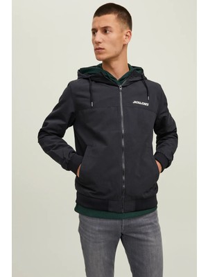 Jack & Jones Jjerush Hood Bomber Siyah Erkek Mont Su Geçirmez Özellikli L Beden