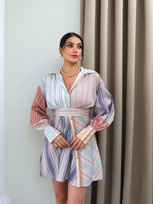 Esra Helvacı Asimetrik Düğmeli Mini Gömlek Elbise