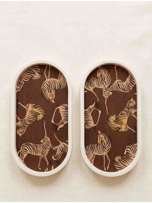 2'li Zebra Desenli Oval Dekoratif Tepsi Seti 18X9.5 cm – Takı Tabağı, Anahtarlık ve Düzenleyici Sunumluk