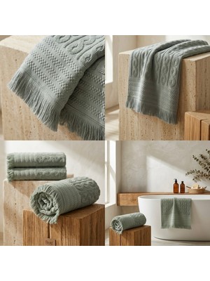 Botti Home Grand Deluxe %100 Pamuk Jakarlı Saç Örgüsü Püsküllü El Yüz Havlusu 50 x 90 cm