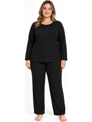 Sleeproom Büyük Beden Siyah Kaşkorse Pijama Takımı