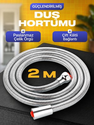 Suvia Duş Hortumu 200 cm Paslanmaz Çelik Örgülü Güçlendirilmiş Çift Kilitli Duş Spirali 2 Metre