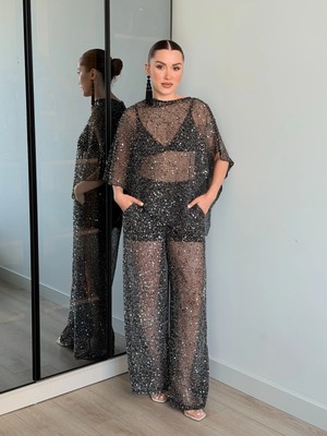 Kristal Işıltı Pantolon Takım