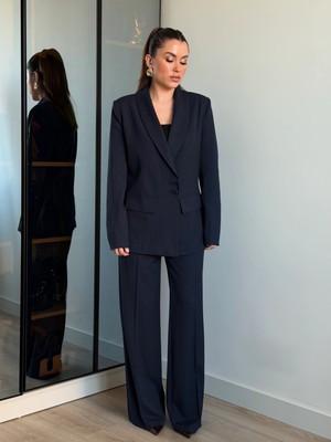 Lacivert Çizgili Blazer Takım