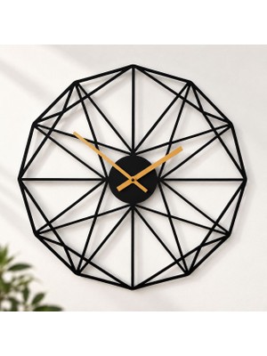 Rokh 🕐 35 cm Modern Geometrik Duvar Saati Siyah Gold Dekoratif Metal Duvar Saati Ev Dekoru