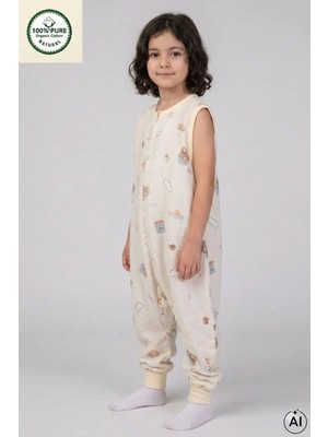 Cantoy Müslin Geniş Askılı Bebek Çocuk Uyku Tulumu 0.5 Tog %100 Pamuk Natural
