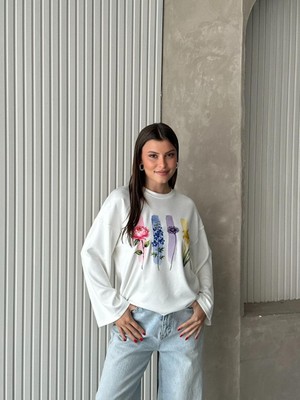Trendparis Kadın Bisiklet Yaka Geniş Kol Desenli Dökümlü Bluz Pembe