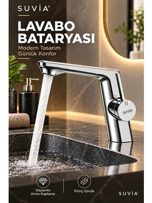 Suvia Lavabo Bataryası Pirinç Gövde Krom Kaplama Modern Tasarım Banyo Musluğu
