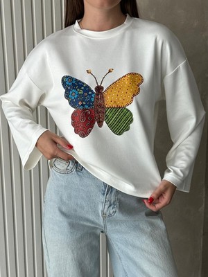 Trendparis Kadın Bisiklet Yaka Geniş Kol Desenli Dökümlü Bluz Sarı