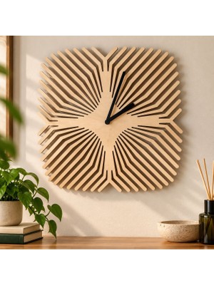 Rokh 🌿 35X35 cm Ahşap Dekoratif Duvar Saati Modern Tasarım Doğal Ahşap Duvar Saati Ev Dekoru