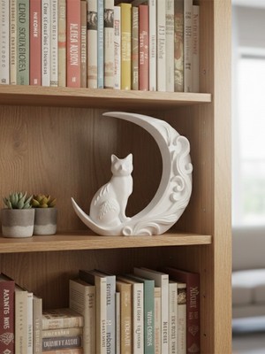 Toynetic Ayın Üzerindeki Kedi – Dekoratif Kedi Biblosu Dekoratif Obje & Biblo