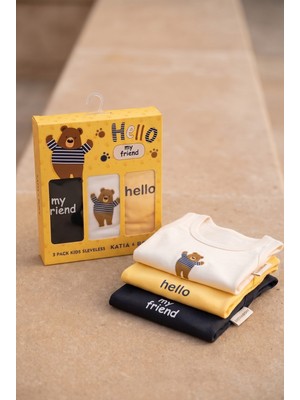 Katia & Bony 3'lü Paket Çocuk Teddy Baskılı Kutulu Atlet