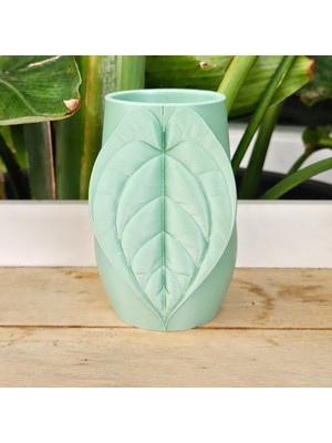 Brf Store Oreviosell Yaprak Desenli Kap – 3D Baskı Kalp Yaprağı Süslemeli Dekoratif Kap-Mint