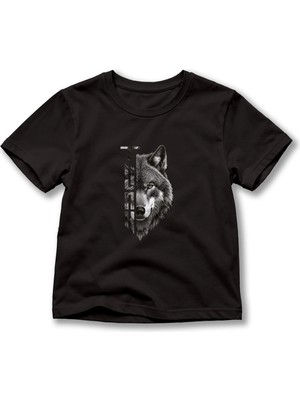 Widi Çocuk Türk Yazılı Kurt Baskılı Tişört – Bozkurt Temalı Kısa Kollu Bisiklet Yaka T-Shirt