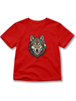 Widi Çocuk Kurt Baskılı Tişört – Türk Dünyası Bayrak Detaylı Bozkurt Temalı Kısa Kollu T-Shirt