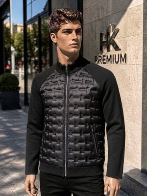 Erkek Mont Daire Baskı Örme Triko %100 Polyester Dik Yaka Ceket