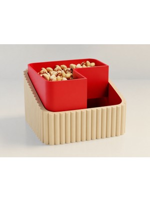 Brf Store Seyzelya Fıstık Kasesi – 3D Baskı Çift Hazneli Kabuk Ayırıcı Sunum Kasesi - Bej Kırmızı