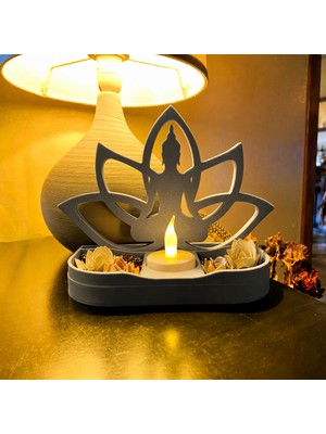 Brf Store Su Store Lotus Buda Mumluk – 3D Baskı Dekoratif Tealight Mumluk-Gri