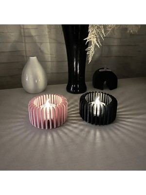 Brf Store Su Store Modern Çizgili Mumluk – 3D Baskı Tealight Mumluk (1 Adet)-Pembe