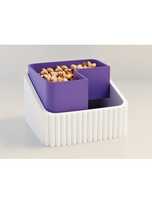 Brf Store Oreviosell Fıstık Kasesi – 3D Baskı Çift Hazneli Kabuk Ayırıcı Sunum Kasesi - Beyaz Mor