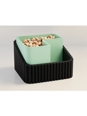 Brf Store Seyzelya Fıstık Kasesi – 3D Baskı Çift Hazneli Kabuk Ayırıcı Sunum Kasesi - Siyah Mint