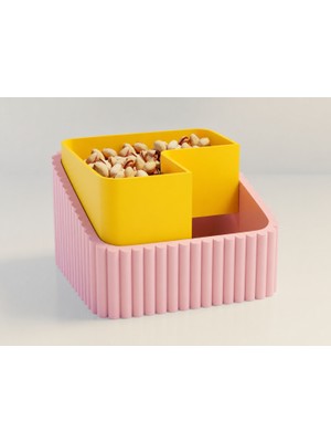 Brf Store Oreviosell Fıstık Kasesi – 3D Baskı Çift Hazneli Kabuk Ayırıcı Sunum Kasesi - Pembe Sarı