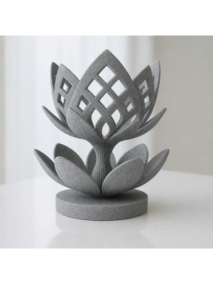Brf Store Su Store Lotus Çiçeği Mumluk – 3D Baskı Dekoratif Tealight Mumluk-Gri