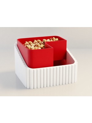 Brf Store Su Store Fıstık Kasesi – 3D Baskı Çift Hazneli Kabuk Ayırıcı Sunum Kasesi - Beyaz Kırmızı