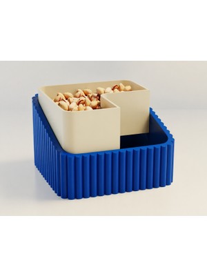Brf Store Su Store Fıstık Kasesi – 3D Baskı Çift Hazneli Kabuk Ayırıcı Sunum Kasesi - Mavi Bej