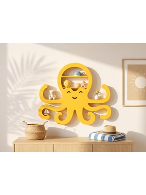Brf Store Lizbon Center Ahtapot Duvar Rafı – 3D Baskı Dekoratif Mini Raf-Sarı