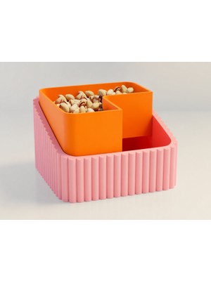Brf Store Elivorasell Fıstık Kasesi – 3D Baskı Çift Hazneli Kabuk Ayırıcı Sunum Kasesi - Pembe Turuncu