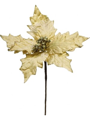 Dekorsende Yılbaşı Süsü Ponsetya Gold Kenarlı Simli Altın 30 cm