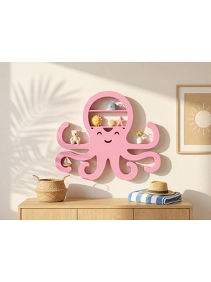 Brf Store Yavuzsell Ahtapot Duvar Rafı – 3D Baskı Dekoratif Mini Raf-Pembe