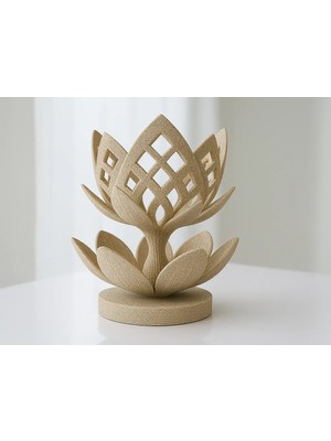 Brf Store Yavuzsell Lotus Çiçeği Mumluk – 3D Baskı Dekoratif Tealight Mumluk-Bej