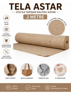 Dünya Sünger 2 Metre Tela Astar – Ütü ile Yapışan Kumaş Destekleyici Tela, Kolay Uygulanan Dayanıklı Astar Tela, Dikiş Terzilik Çanta Yaka ve Hobi Işleri Için