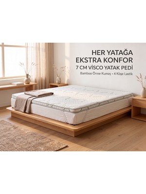 7 cm Bamboo 130 x 190 Visco %100 Lastikli Uyku Pedi Yatak Şiltesi Lüx Ortopedik Yatak Pedi