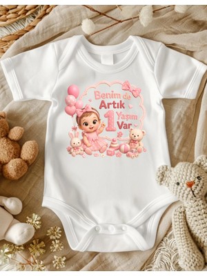 Lupi Benim De Artık 1 Yaşım Var Yazılı Kız Bebek Zıbın