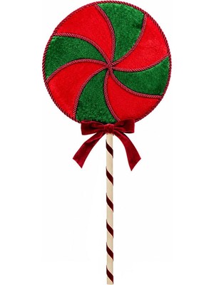 Dekorsende Yılbaşı Süsü Kadife Çubuklu Yuvarlak Lolipop Şeker Kırmızı Yeşil 60 cm