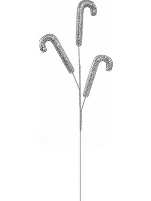Dekorsende Yılbaşı Süsü Baston Şeker Pike Gümüş 64 cm