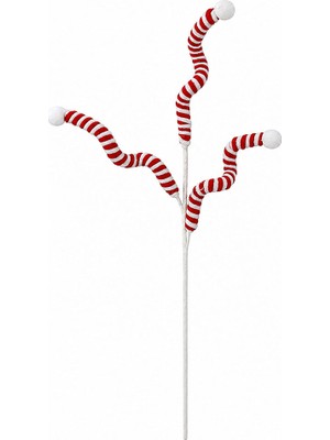Dekorsende Yılbaşı Süsü Floklu Spiral Dal Kırmızı Beyaz 90 cm