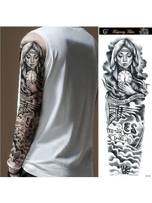 Çılgıntrend Kolu Kaplayan Büyük Boy Geçici Dövme - Ağlayan Rahibe ve Mum Figürlü Su Geçirmez Tattoo Sticker