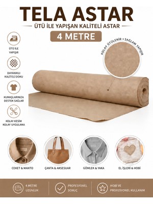 Dünya Sünger 4 Metre Tela Astar – Ütü ile Yapışan Kumaş Destekleyici Tela, Dayanıklı ve Kolay Uygulanan Astar Tela, Dikiş Terzilik Yaka Çanta ve Hobi Işleri Için