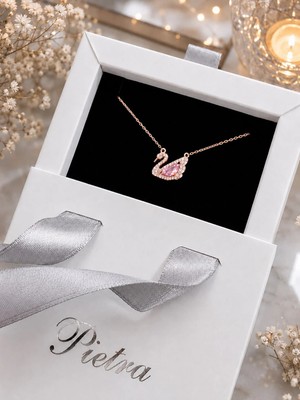 Aksel Silver Pembe Zirkon Taşlı Kuğu Kolye | 925 Ayar Gümüş Kolye- Gümüş Kuğu Kadın Kolye- Kuğu Kolye Gümüş
