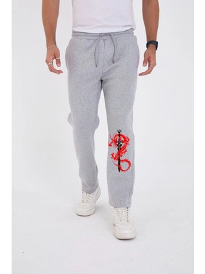 3 Kışlık Üç Iplik Baskılı Eşofman Pantolon - Gri