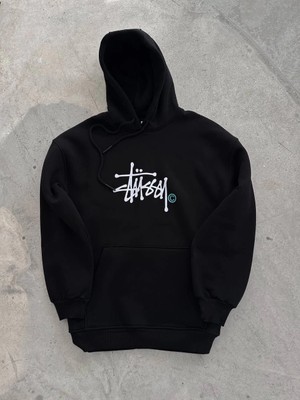 3 Üç Iplik Kapşonlu Baskılı Sweatshirt - Siyah -