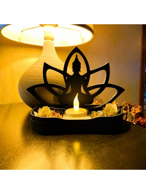Brf Store Nerimu Lotus Buda Mumluk – 3D Baskı Dekoratif Tealight Mumluk-Siyah