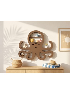 Brf Store Nerimu Ahtapot Duvar Rafı – 3D Baskı Dekoratif Mini Raf-Kahverengi